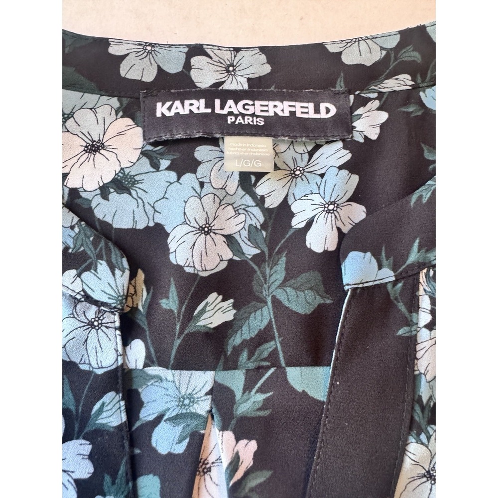 Karl Lagerfeld Floral Print Blouse Shirt Tunic Top Size Large - Picture 11 of 15